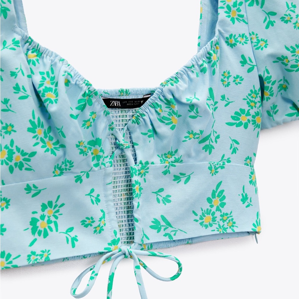 ZARA Printed Linen Crop Top